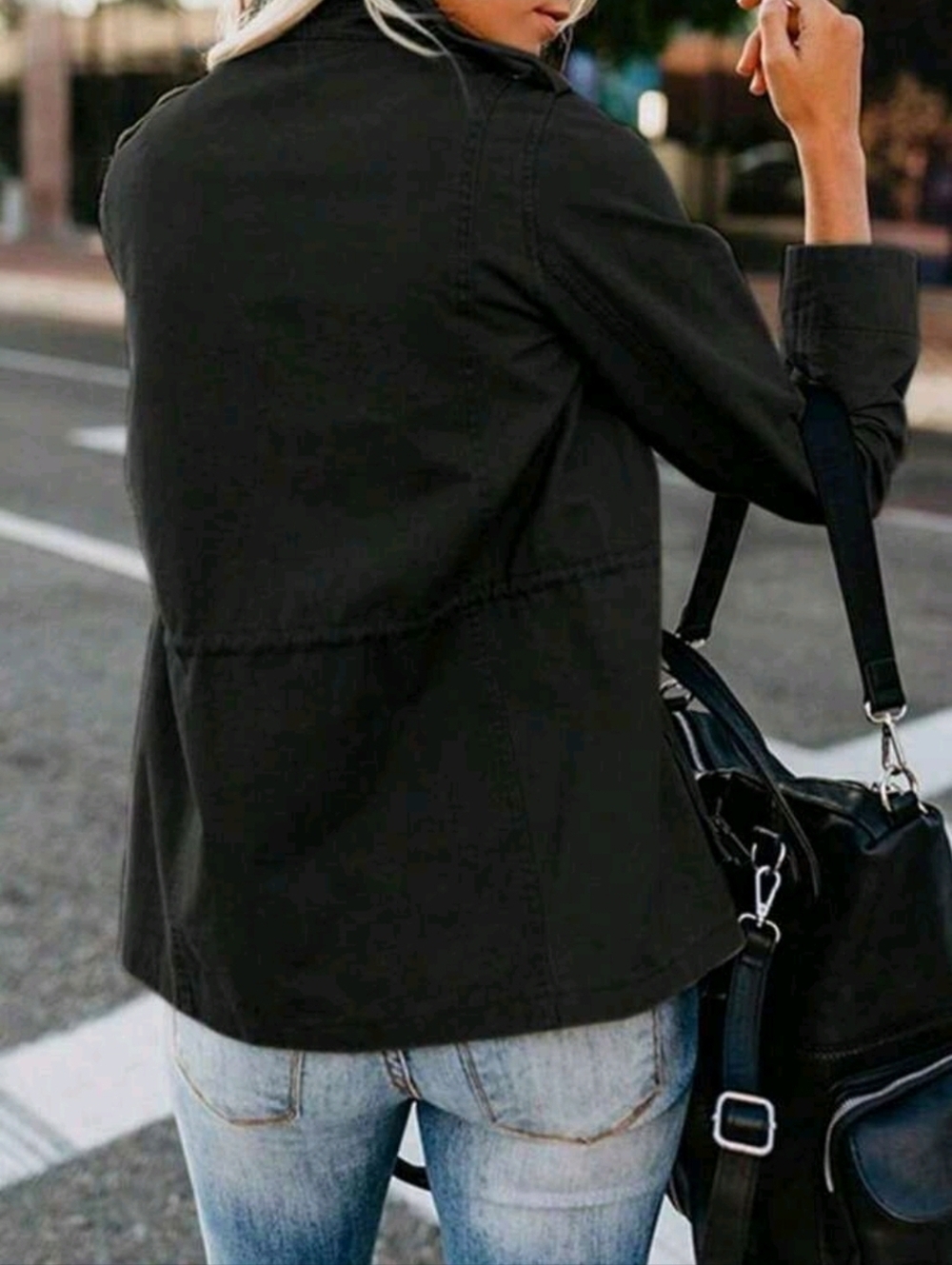 Black Women’s Utility Jacket - Classic Lightweight Coat - Picture 2 of 4